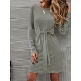 Fall New Round Neck Striped Long Sleeve Laceup Dresspicture10